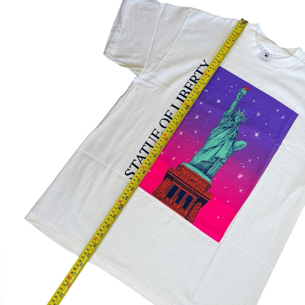 Vintage Statue Of Liberty Neon Print Single Stitch T-Shirt Size L Delta USA MADE - Picture 5 of 6